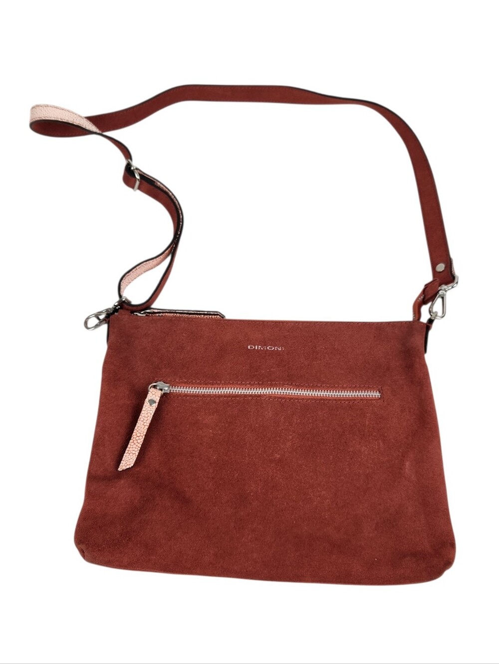 Dimoni Suede Leather Rust Orange Shoulder Bag Crossbody Purse Croc Embossed